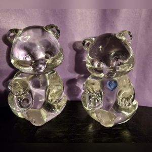 Pair of Fenton Glass Bear Club Paperweights